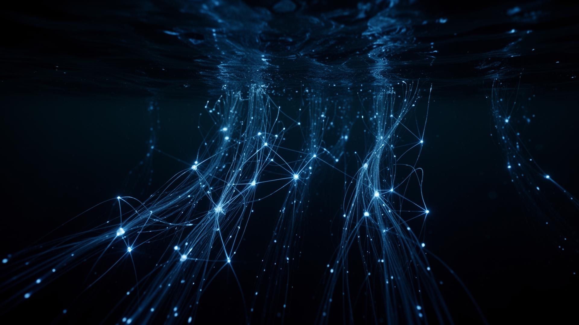 Neural network of light beneath dark water